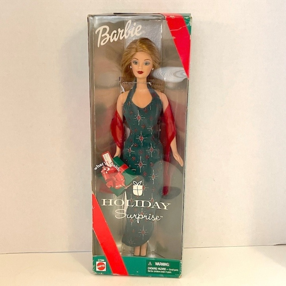 2000 Holiday Surprise Barbie Doll Mini Gift Box Green Dress Blonde #27290